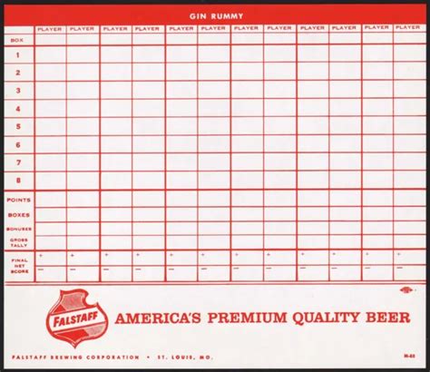Vintage Gin Rummy Score Sheet Falstaff Beer St Louis Missouri Unused N