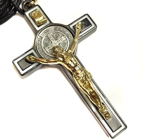 Lm Religious 3 Saint Benedict Cross Crucifix Pendant Black White
