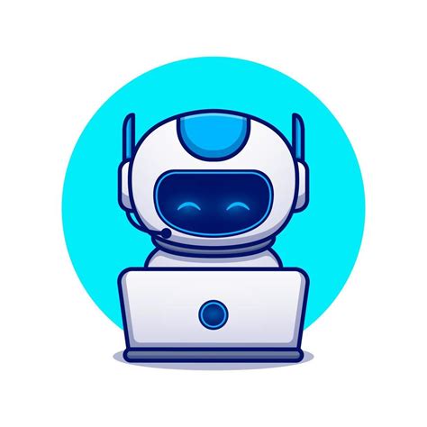 Cute Robot Operating Laptop Cartoon Vector Icon Illustration Science