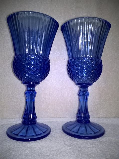 6 Fostoria Wine Goblets In Cobalt Blue Etsy Wine Goblets Fostoria Glassware Crystal