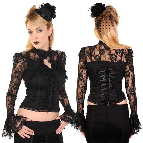 Banned Steampunk Clothing Gothic Black Lace Corset Shirt Click To