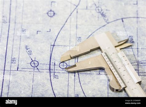 Very Detailed Mechanical Engineering Blueprint With Gauge Stock Photo