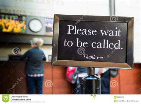 Please Wait To Be Called Sign Caution Line Thank You Stock Image