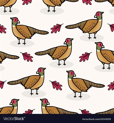 Cute Pheasant Cartoon Seamless Pattern Royalty Free Vector