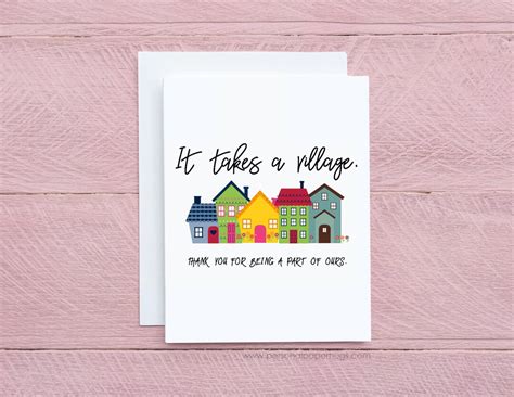 It Takes A Village Thank You Greeting Card For Teachers Card For Mom