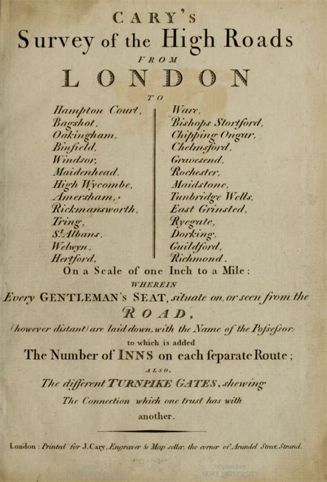 Carys Survey Of The High Roads From London 1790 London History
