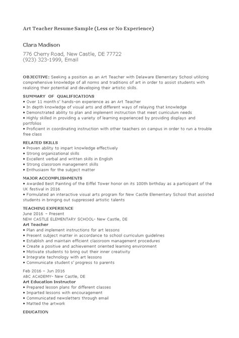 This could include things like attention to. Art Teacher Resume With No Experience - How to create an Art Teacher Resume With No Experience ...