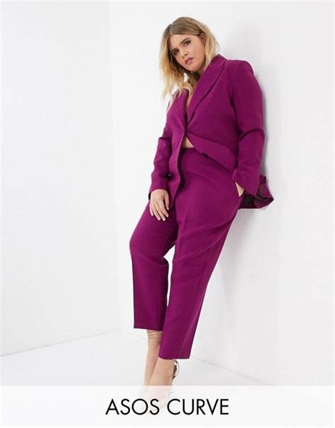 Asos Design Curve Pop Slim Suit Pants In Purple Asos In