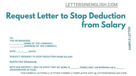 Request Letter To Stop Deduction From Salary Request Letter For Stop