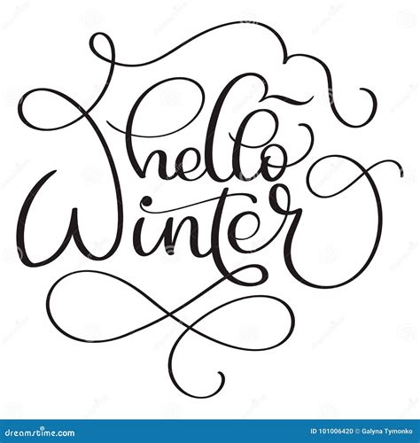 Hello Winter Calligraphy Text On White Background Hand Drawn Lettering