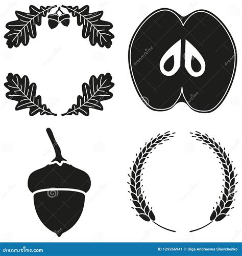4 Black And White Harvest Silhouette Elements Set Stock Vector