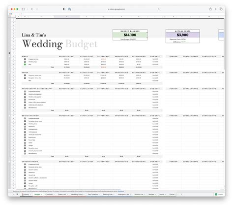 The All In One Wedding Planning Spreadsheet Everything In One Place Vindress
