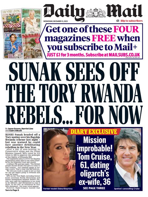 Daily Mail Front Page 13th Of December 2023 Tomorrow S Papers Today