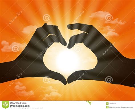 Heart & hand (from the heart made with our hands.). Heart Made With Fingers On Sunset Background Stock Image ...