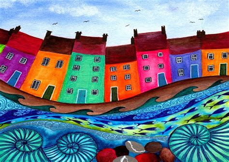 Colourful Town Art Painting Whimsical Art Art