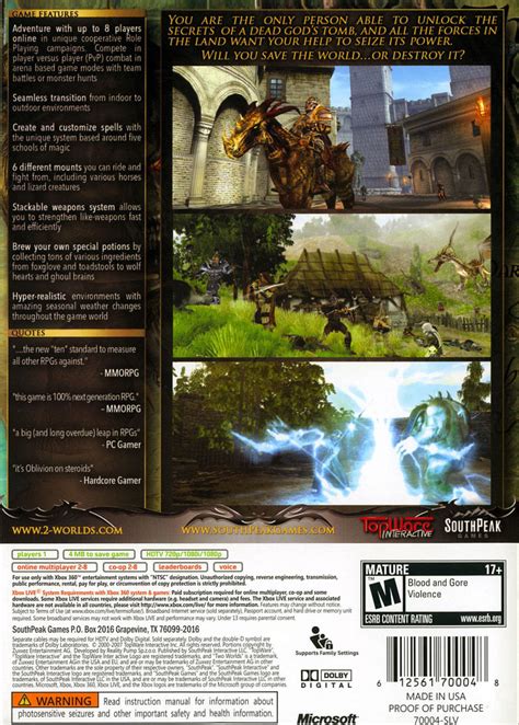 Two Worlds 2007 Xbox 360 Box Cover Art Mobygames