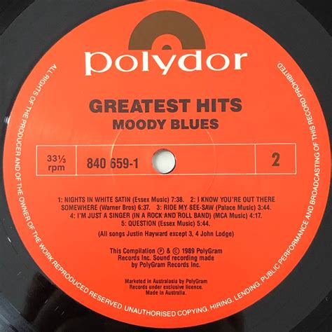 The Moody Blues Greatest Hits Vinyl Lp