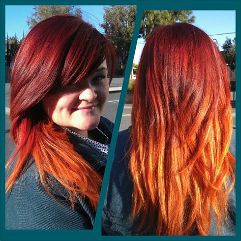 Red Hot Flame Ombreafter Stripping Her Hair Color From Black To Red Fire Yelp