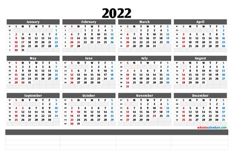 Blank Printable Calendar 2022 Pdf 2022 Free Printable Yearly Calendar 6 Templates Laurine