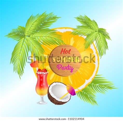 Hot Summer Party Announcement Green Palms Stock Vector Royalty Free