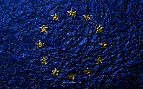 Download Wallpapers Flag Of European Union 4k Stone Texture Waves