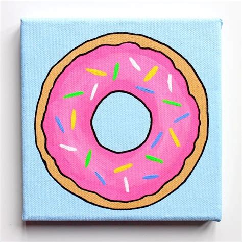 Donut Pop Art Painting On Miniature Canvas Wall Art For Kitchen Or