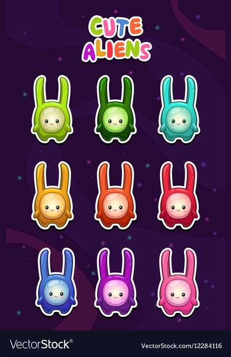 Cute Cartoon Colorful Alien Characters Stickers Vector Image