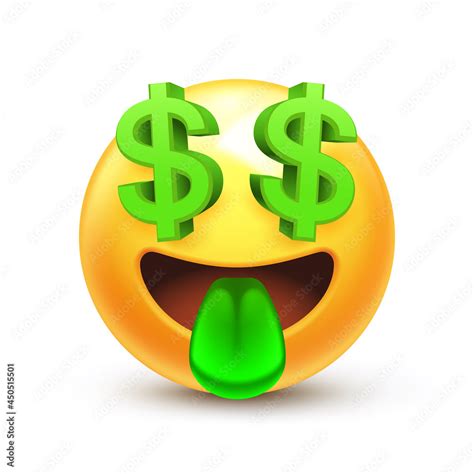 Dollar Eyes Emoji Money Face Emoticon With Green Tongue 3d Stylized