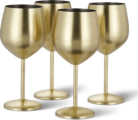 Oak And Steel 4 Gold Wine Glasses 540 Ml Matte Stainless Steel Shatterproof Glass Set With