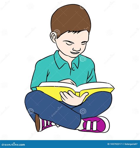 Hand Drawing A Boy Reading Vector Illustration Stock Vector