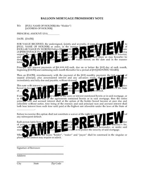 Sample Of Printable Usa Balloon Mortgage Promissory Note Legal Forms