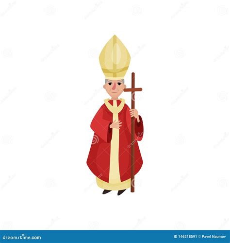 Smiling Priest Standing In Front Of Question Mark Vector Illustration