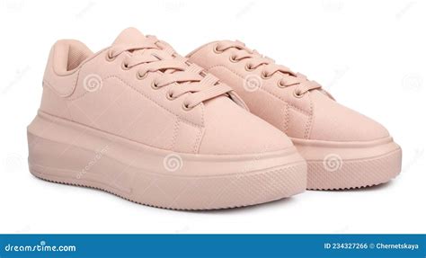 Pair Of Comfortable Pink Shoes On White Background Stock Photo Image