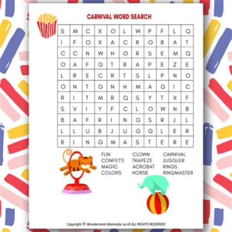 Carnival Word Search For Kids