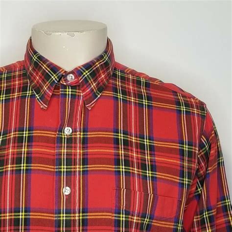 Vtg Ll Bean Red Stewart Plaid Cotton Flannel Shirt Mens L Usa Made