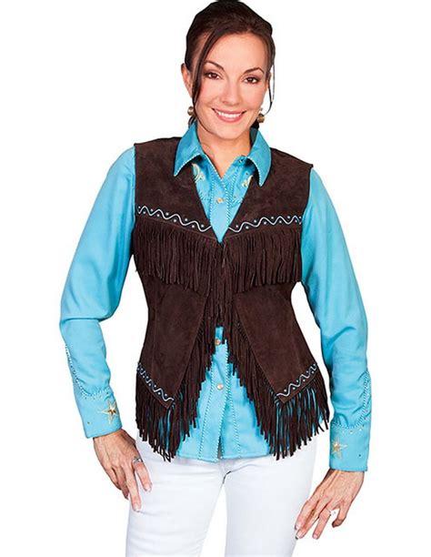 Scully Western Vest Womens Leather Suede Fringe Embroidered L26