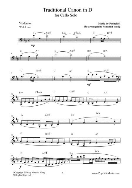 Traditional Canon In D Cello Solo Sheet Music Pdf Download