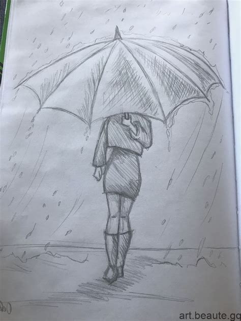Dessin Fille Parapluie  Dessin de Fille avec le parapluie sous la