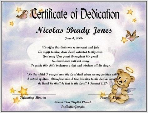 Free Printable Baby Dedication Certificate Template Awesome Baby