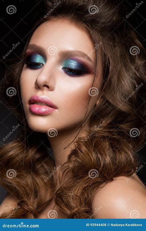 Beautiful Young Model With Bright Makeup And Sunburn Skin Evening Make