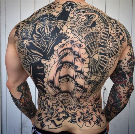 Traditional back piece tattoo | Back piece tattoo, Back tattoo, Pieces