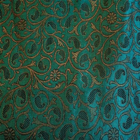 Paisley Teal Indian Brocade Fabric By The Yard For Diy Craft Etsy