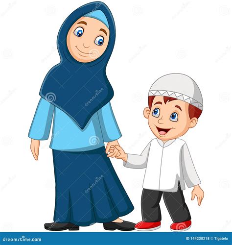 Muslim Mother And Daughter Hugging Cartoon Vector 143578325