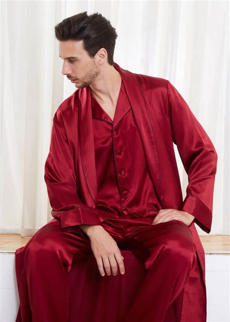 22 Momme Contra Full Length Silk Pyjamas Dressing Gown Set For Men