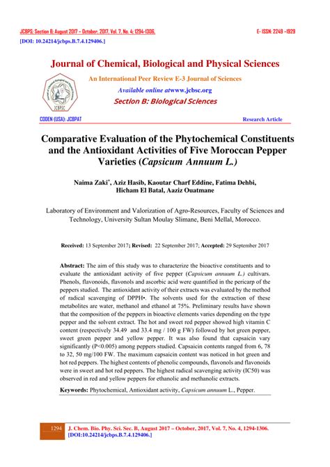 pdf comparative evaluation of the phytochemical constituents and the antioxidant activities of