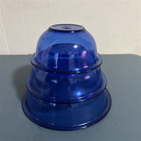 Vtg Pyrex Mixing Bowls Cobalt Blue Glass Nesting Bowls 322 323 325 Usa Ebay