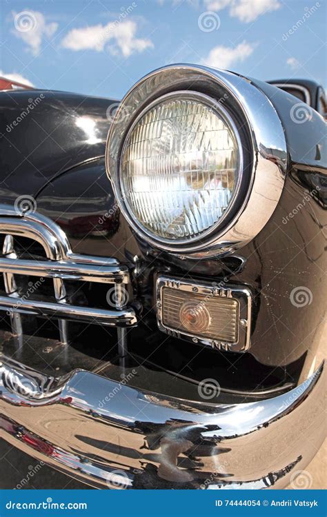 Headlight Retro Car On Background Of Cloudy Sky Vintage Luxury