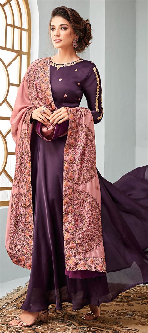 1547668 Party Wear Purple And Violet Color Georgette Fabric Salwar Kameez Anarkali Suits