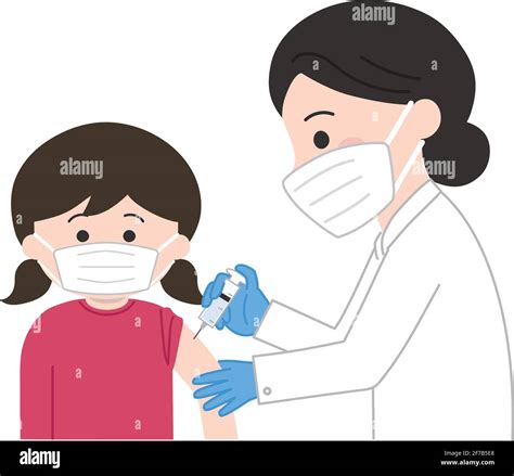 Una Niña Con Una Mascarilla Médica Que Recibe Una Vacuna Ilustración