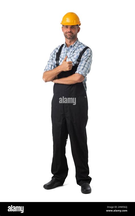 Authentic Construction Worker Giving A Thumbs Up Sign Full Body